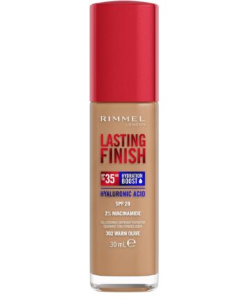 Rimmel Lasting Finish 35Hr Foundation 302 Warm Olive, Full Coverage, Hydrating, SPF20, Hyaluronic Acid, Vitamin E