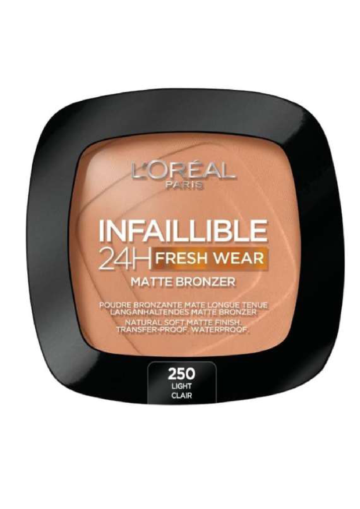 L'Oréal Paris Soft Matte Bronzer, Longwear, Matte Finish, Waterproof and Transfer-proof, Infallible 24H, 250 Light